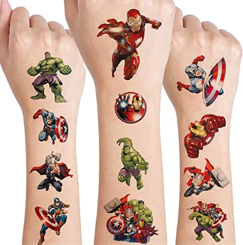 Lot de 8 feuilles de tatouages temporaires super-héros Avengers pour