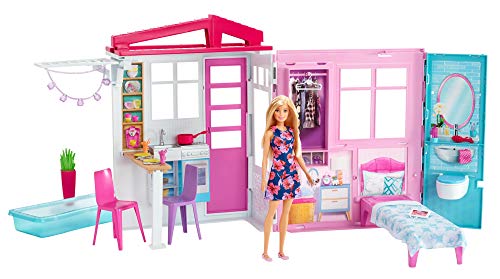 Barbie Mobilier Coffret Maison de Plain-Pied à Emporter avec Piscine,