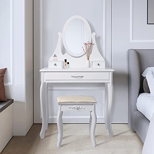 ML-Design Coiffeuse Table de Maquillage Blanc avec Tabouret, 1 Miroir