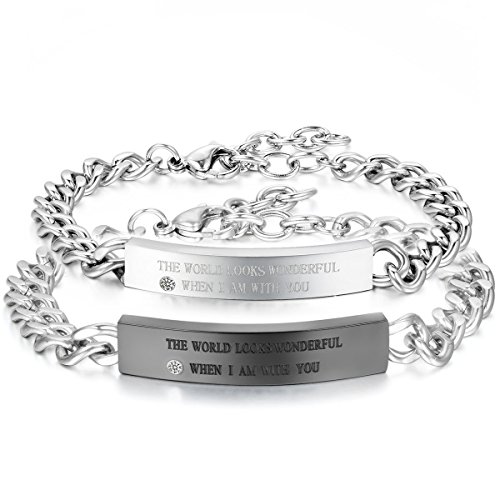 OIDEA Mode Bracelet Acier Inoxydable Gourmette Promesse Couple Amour Valentin