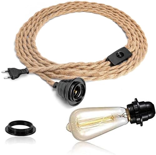 FRIDEKO HOME Lustre Corde de Chanvre 4,5m Câble Suspension Luminaire