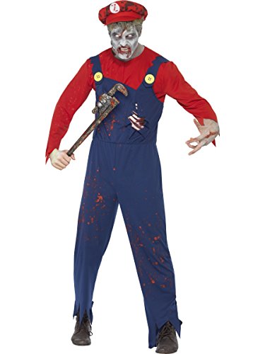 Smiffys Costume plombier zombie, Rouge, avec haut, salopette avec cage