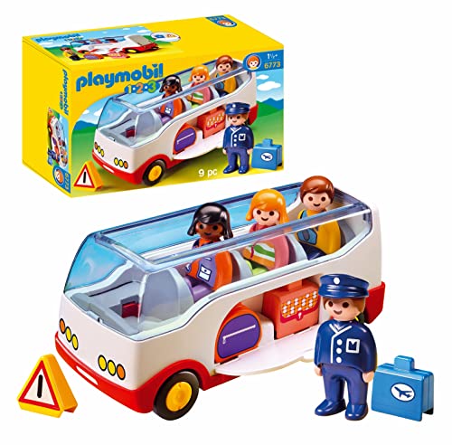 Playmobil 1.2.3 6773 Autocar de Voyage - avec Quatre Personnages,