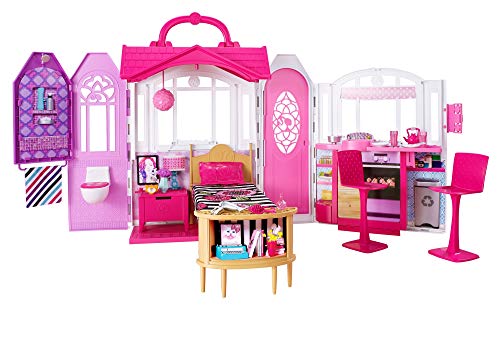 Barbie Mobilier Maison de poupée à Emporter transportable rose et