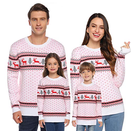 Akalnny Pull Femme Noël Tricot Sweater Parent-Enfant Tops T-Shirt Motif