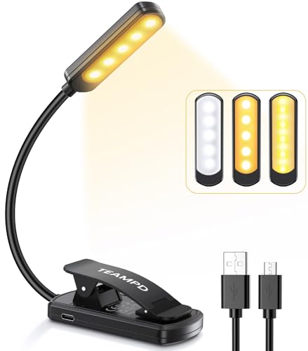 TEAMPD Lampe de Lecture,10 LEDs Liseuse Lampe Clip USB Rechargeable,