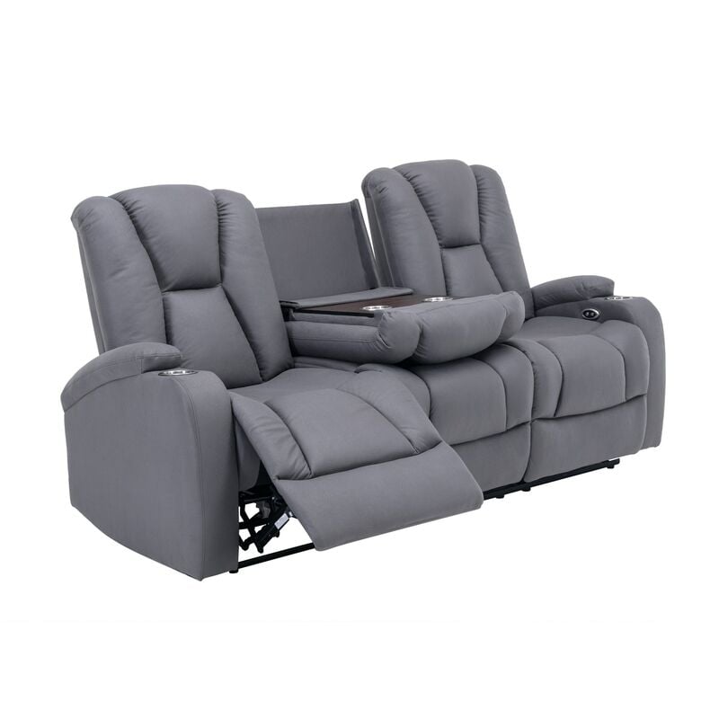 Canapé 3 places relax électrique en tissu microfibre gris el
