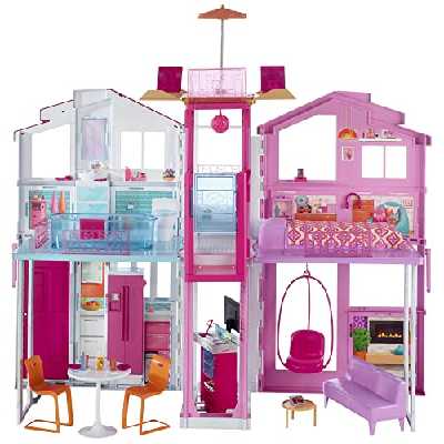 Barbie Mobilier Grande Maison de poupée de Luxe à 2 étages et 4 pièces dont cuisine, chambre, salle de bain et accessoires, jouet pour enfant, DLY32 [Exclusif Amazon]